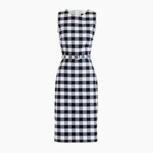 NWOT - J. Crew Blue & White Gingham Belted Sleeveless Column Dress, Sz. 12P